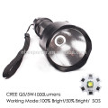 Working Mode:100% Bright/50% Bright/ SOS, Q5/5W-1200 Lumens High Power Flashlight with 18650 Battery and Gift Box